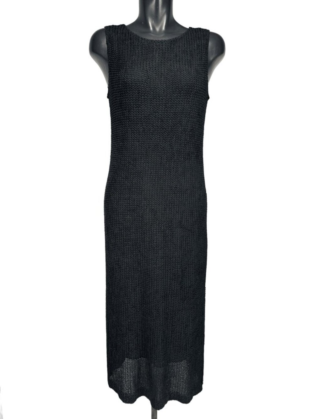 BARBARA LESSER Designer Textured Sleeveless Evening Gown Black Maxi Dress S/M